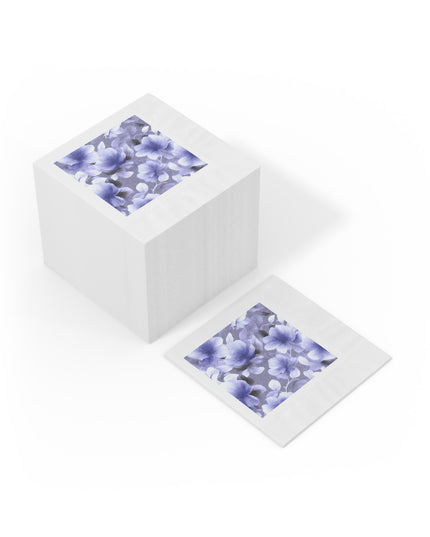 Indigo Blossom Floral Bunch White Coined Napkins, 6.5" x 6.5"