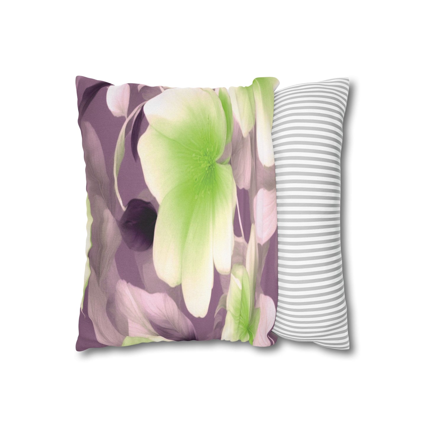 Lime Lavender Floral Bunch Spun Polyester Square Pillowcase, 14" x 14"