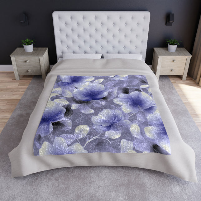 Indigo Blossom Floral Bunch Crushed Velvet Blanket, 50" x 60"