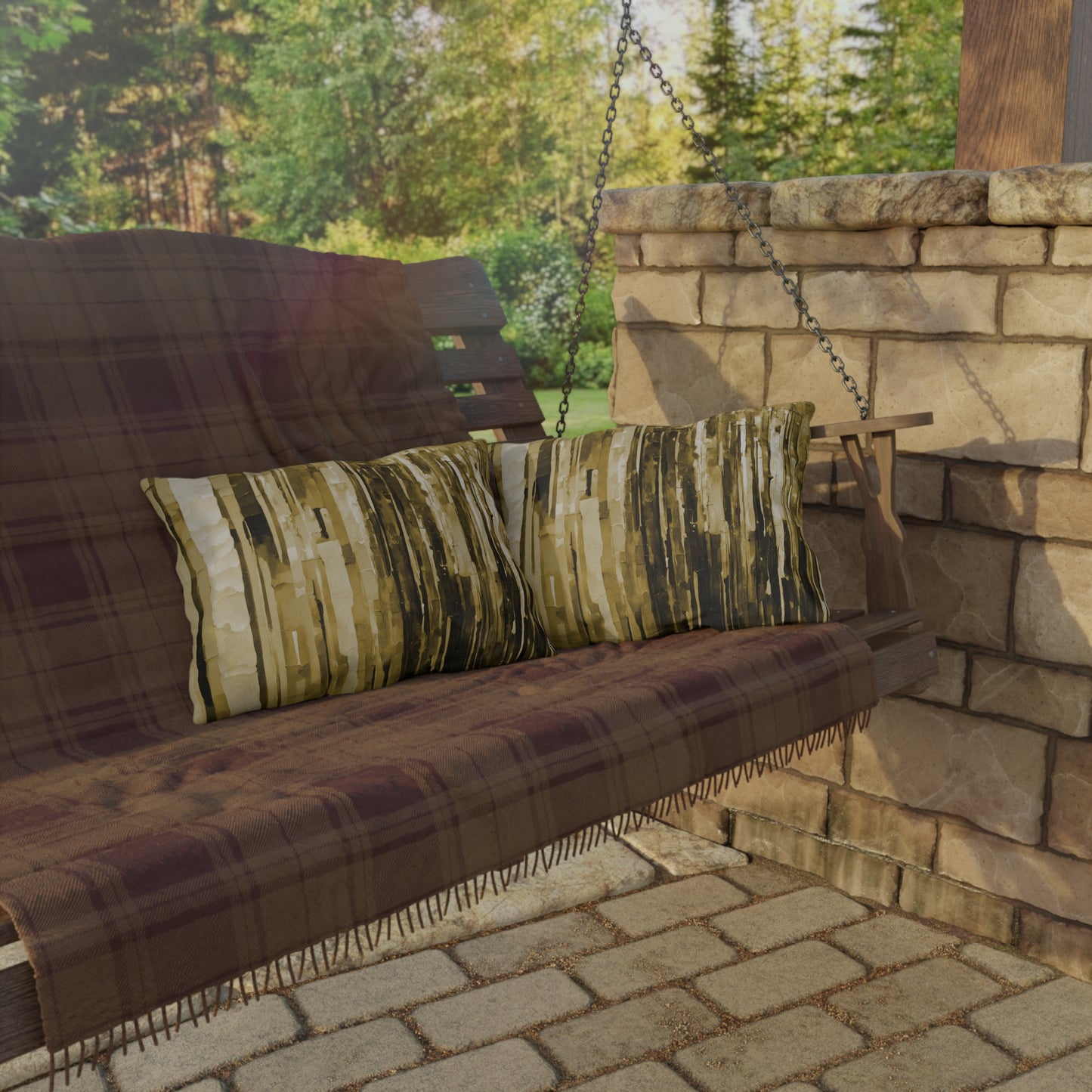 Striped Light Brown Lavender 20" x 14" Outdoor Pillow