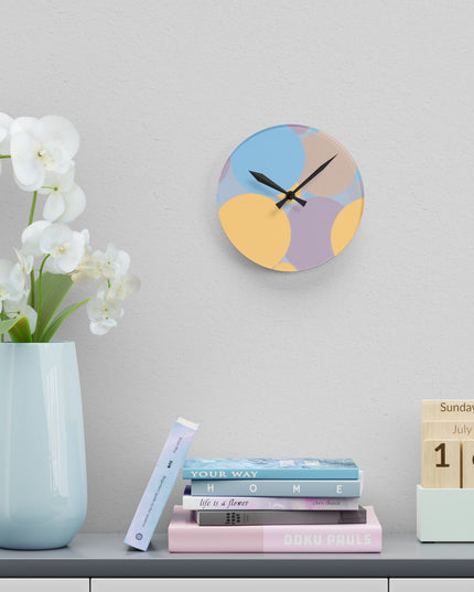 Pastel Baby Blue and Peach Patches Acrylic Round Wall Clock, 8" x 8"