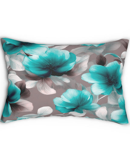 Tif Green Gray Floral Bunch Spun Polyester Lumbar Pillow, 20" x 14"