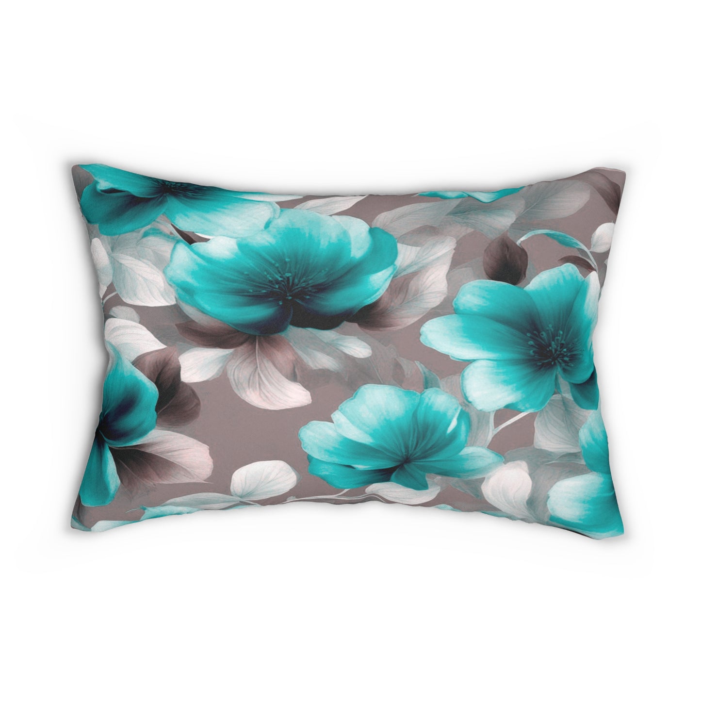 Tif Green Gray Floral Bunch Spun Polyester Lumbar Pillow, 20" x 14"