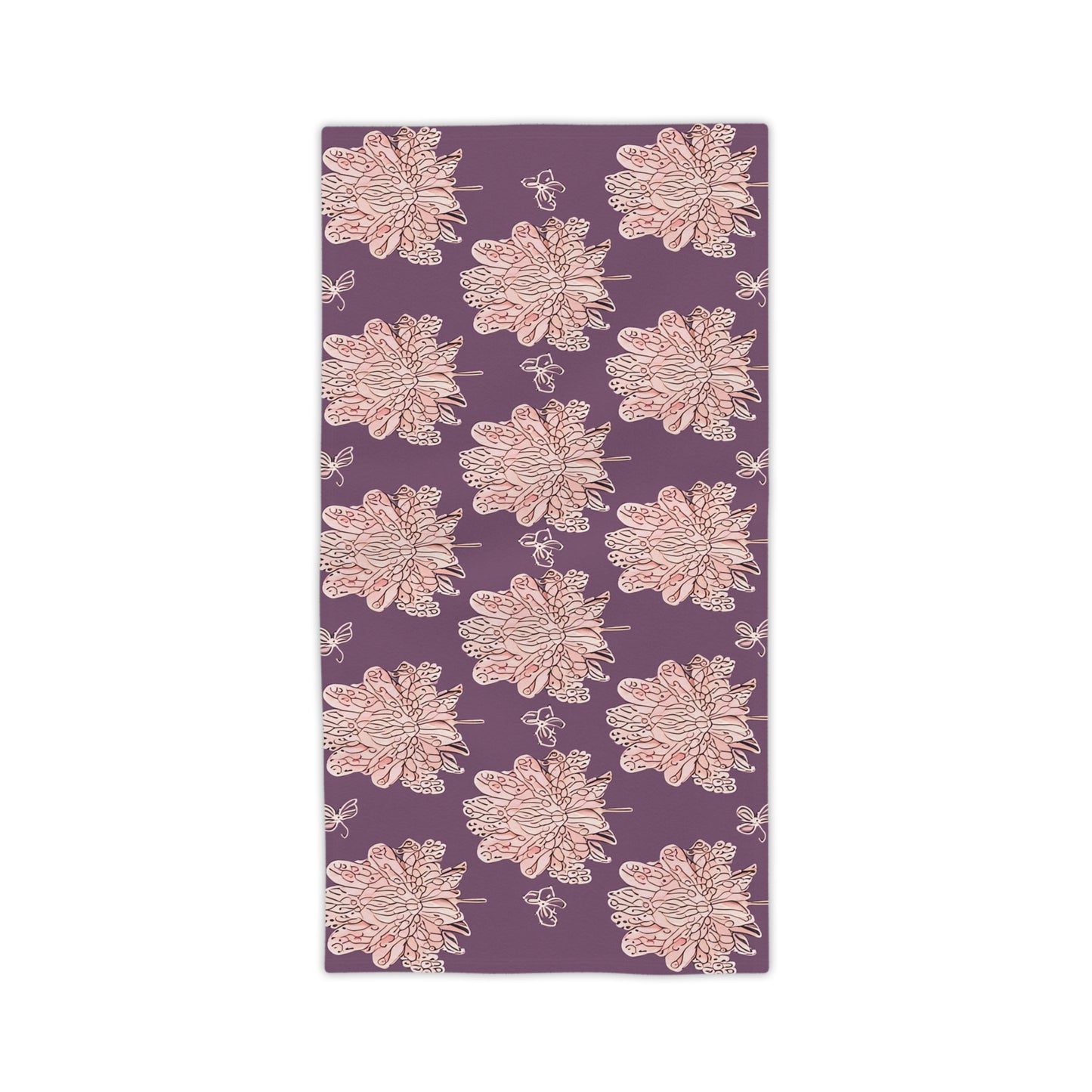 Pink Floral Butterflies Beach Towel, 24" x 44"