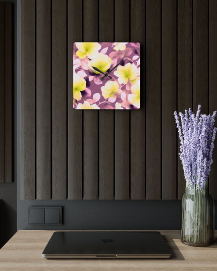 Lemon Blossom Floral Bunch Acrylic Wall Clock, Round or Square, 10.75" x 10.75"