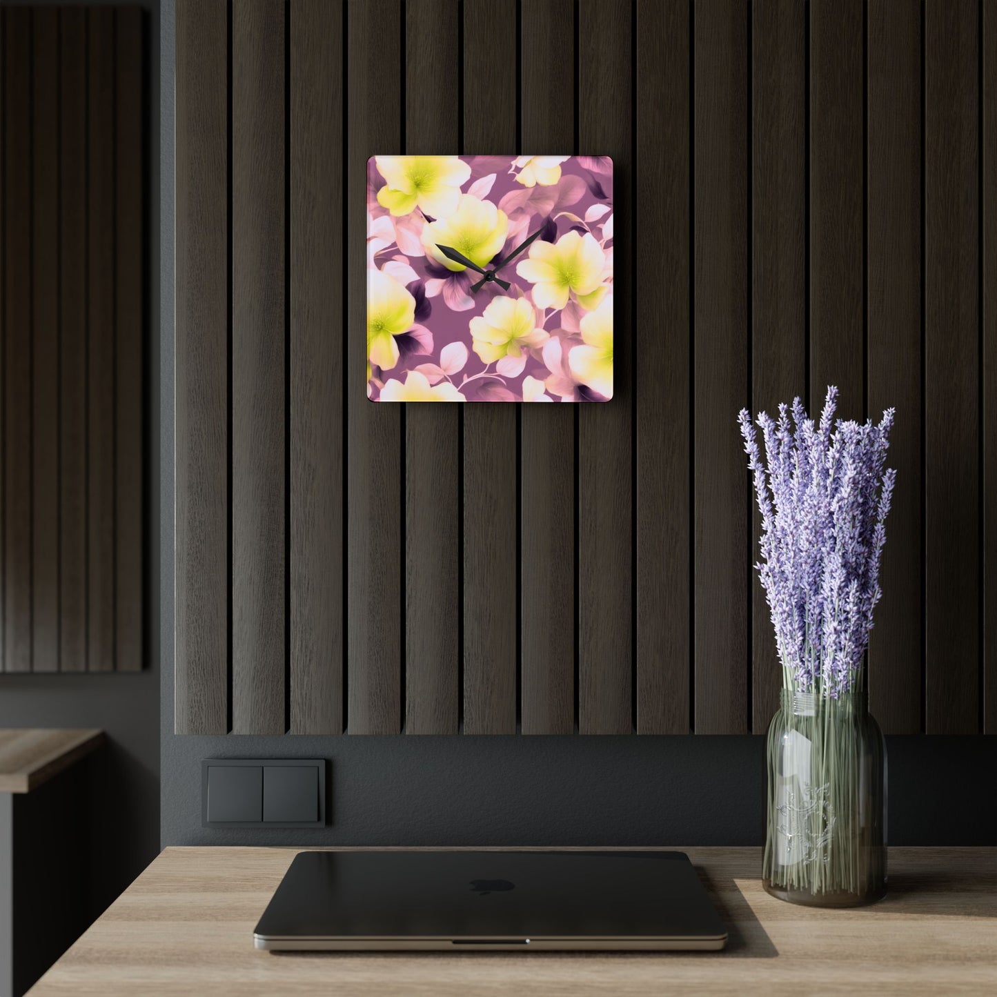 Lemon Blossom Floral Bunch Acrylic Wall Clock, Round or Square, 10.75" x 10.75"