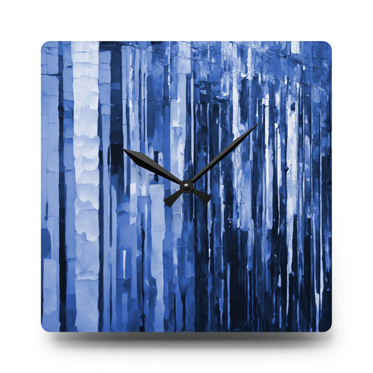 Striped Deep Blue Acrylic Wall Clock, Round or Square, 10.75" x 10.75"