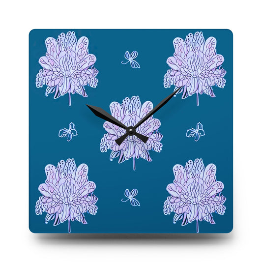 Lavender Floral Butterflies Acrylic Wall Clock, Round or Square, 10.75" x 10.75"