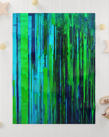 Striped Blue Green Fleece Baby Blanket, 30" x 40"