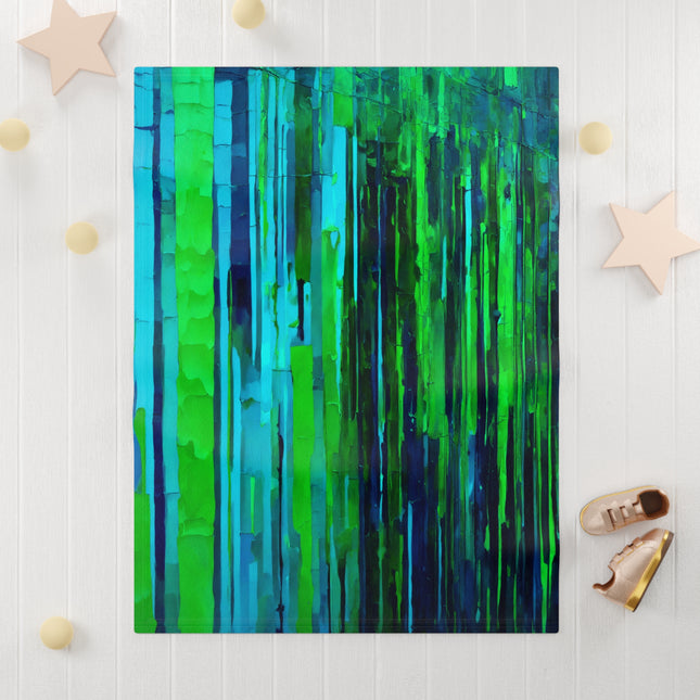 Striped Blue Green Fleece Baby Blanket, 30" x 40"