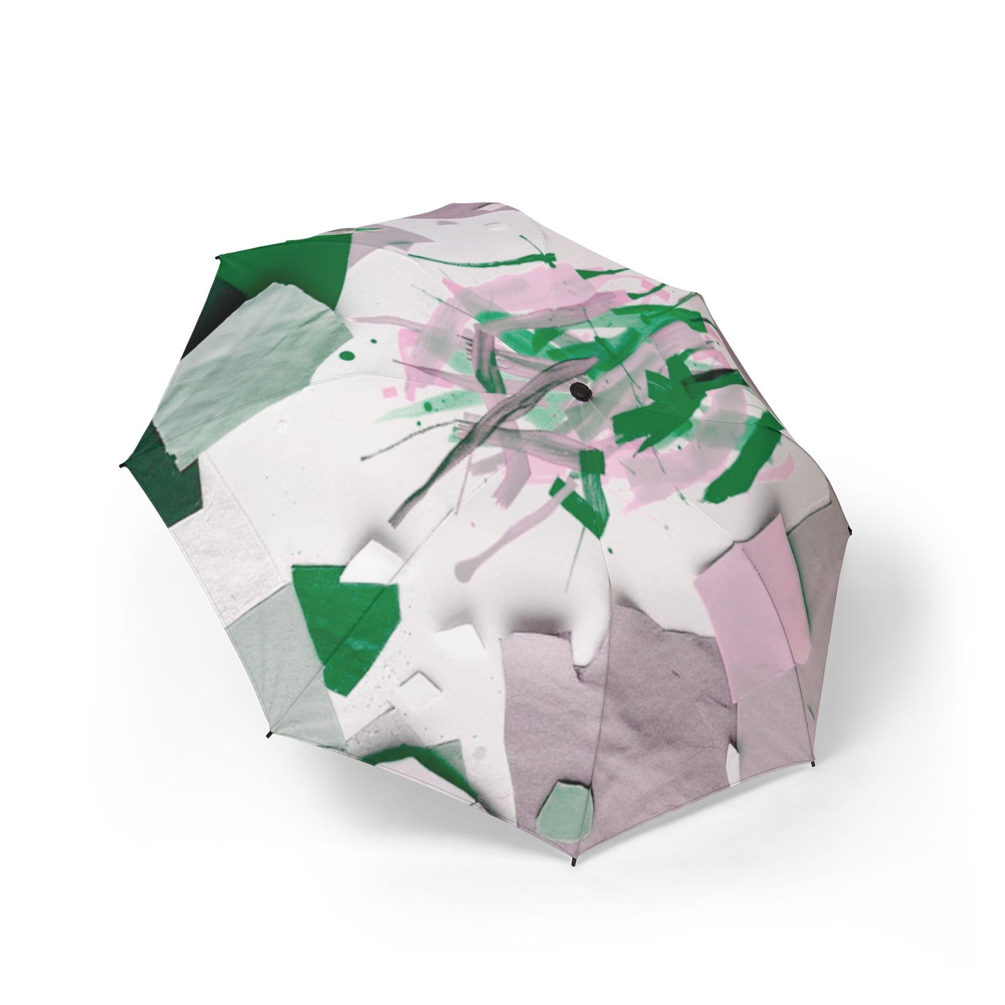 Deep Green Pink Paper Paint Foldable Umbrella - Compact & Chic