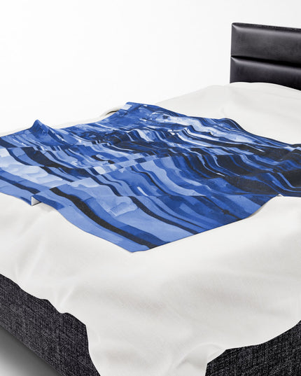 Striped Deep Blue Velveteen Plush Blanket, 50" x 60"