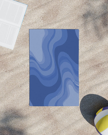 Deep Blue Wavey Beach Towel, 18" x 27"