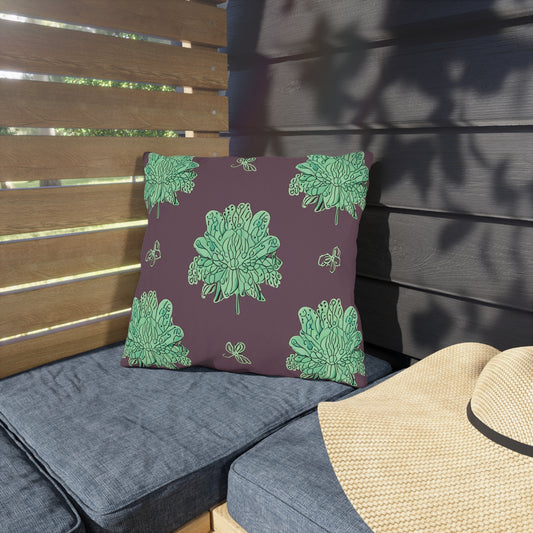 Mint Green Floral Butterflies 16" x 16" Outdoor Pillow