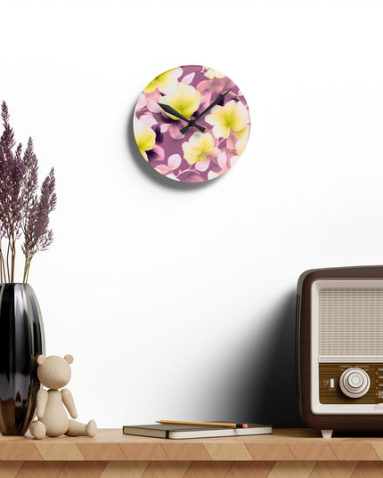 Lemon Blossom Floral Bunch Acrylic Round Wall Clock, 8" x 8"