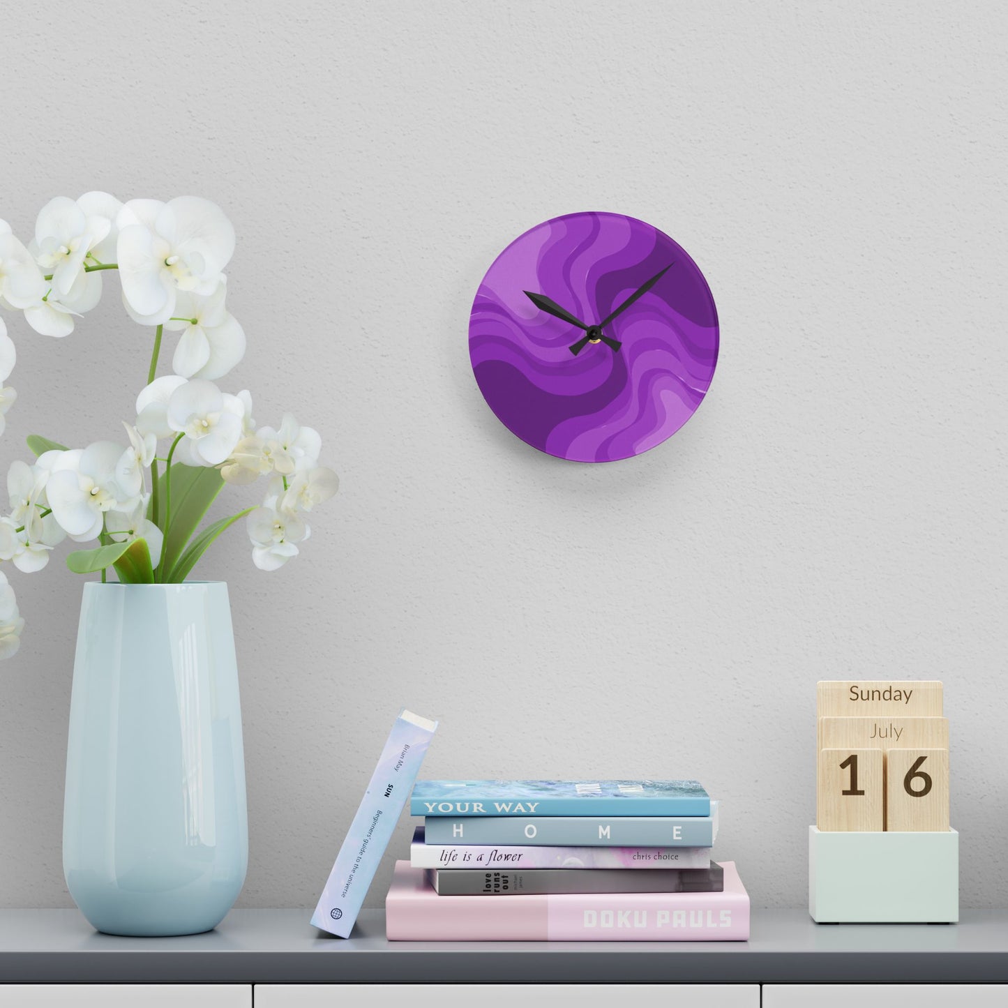 Wavey Purple Wavey 8" x 8" Round Acrylic Wall Clock