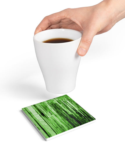 Striped Mint Pastel 4" x 4" Square Ceramic Coaster