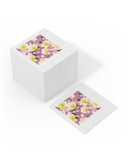 Lemon Blossom Floral Bunch White Coined Napkins, 6.5" x 6.5"