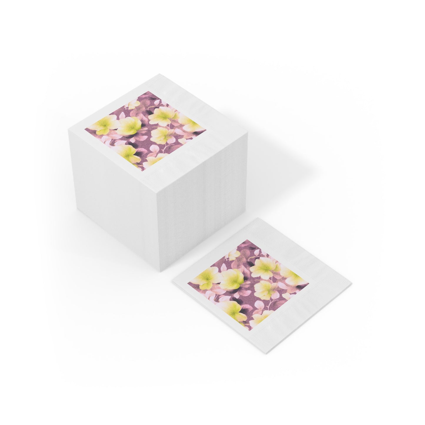 Lemon Blossom Floral Bunch White Coined Napkins, 6.5" x 6.5"