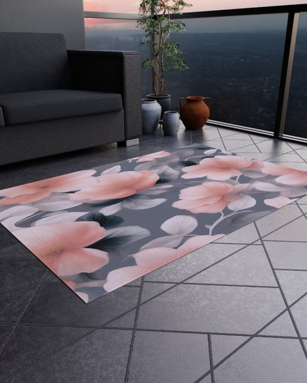 Peach and Blue Gray Floral Bunch Outdoor Rug, 48" x 72"