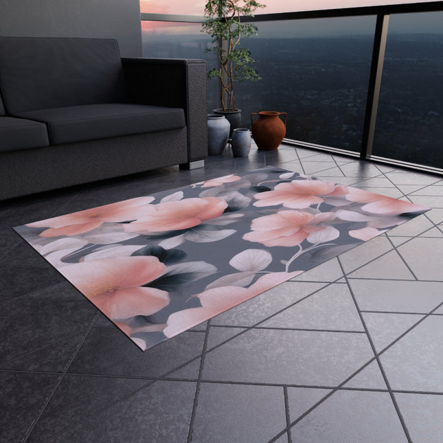 Peach and Blue Gray Floral Bunch Outdoor Rug, 48" x 72"