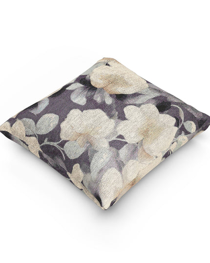 Tan White Florals Woven Pillow, 17" x 18"