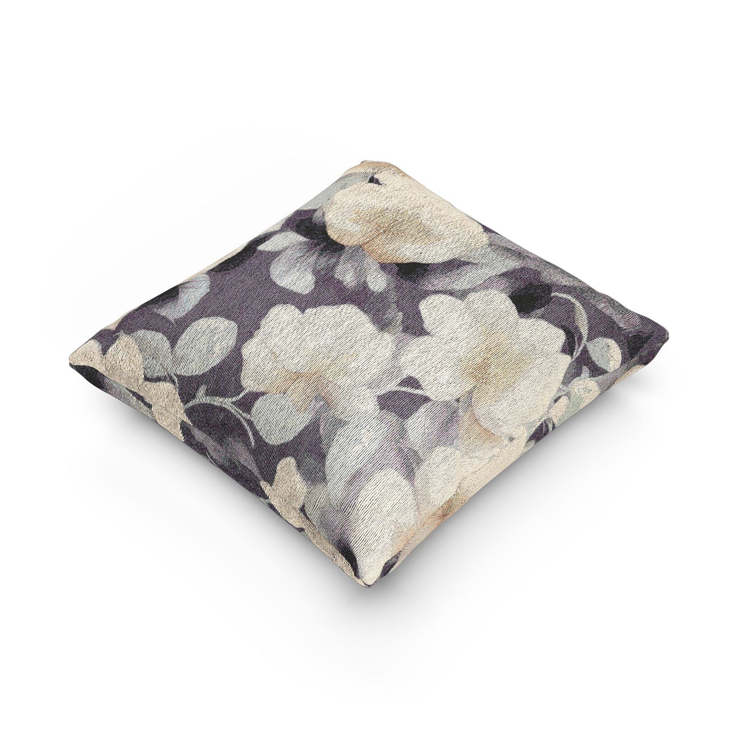 Tan White Florals Woven Pillow, 17" x 18"