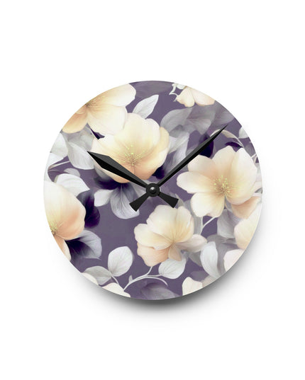 White Blush Floral Bunch Acrylic Round Wall Clock, 8" x 8"