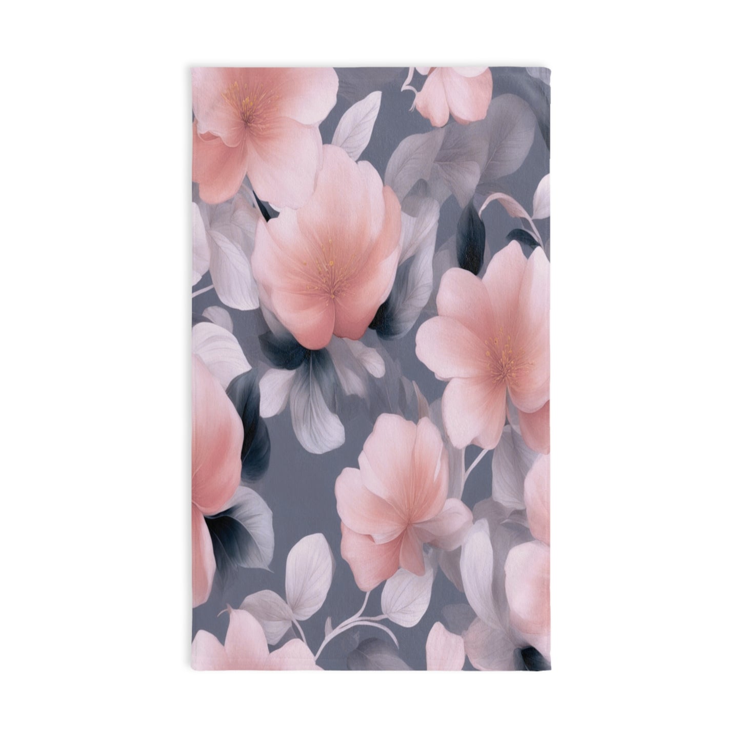 Peach and Blue Gray Floral Bunch Hand Towel, 16" x 28"