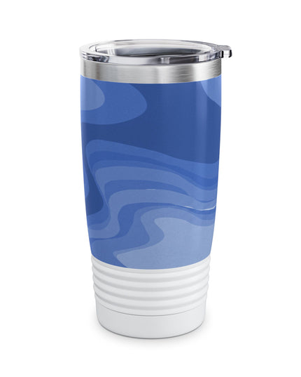 Deep Blue Wavey Ringneck Tumbler, 20oz in white