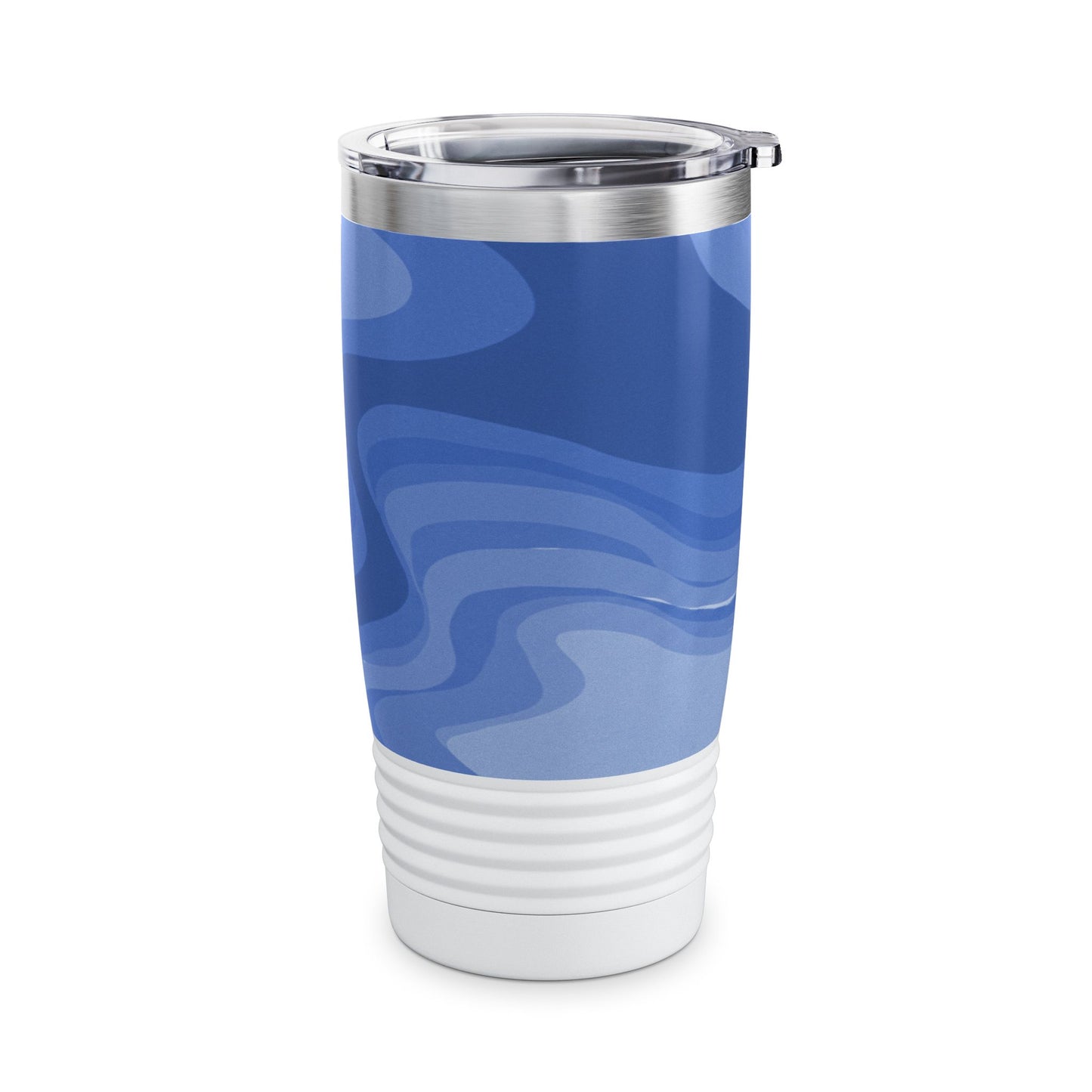 Deep Blue Wavey Ringneck Tumbler, 20oz in white, steel and black