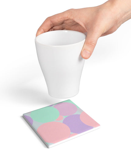 Pastel Peach and Soft Green Patches 4" x 4" Square Ceramic Coaster