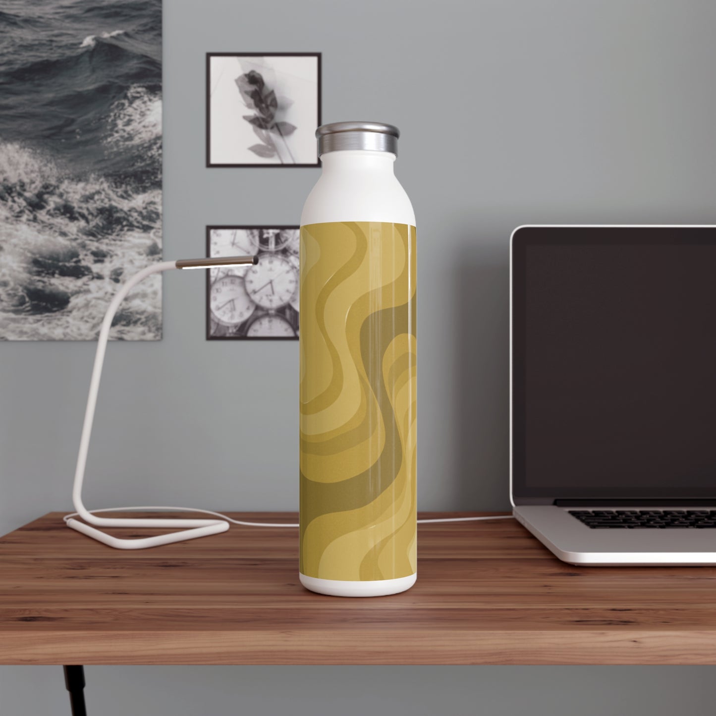 Brown Wavey Slim Water Bottle, 20 oz White