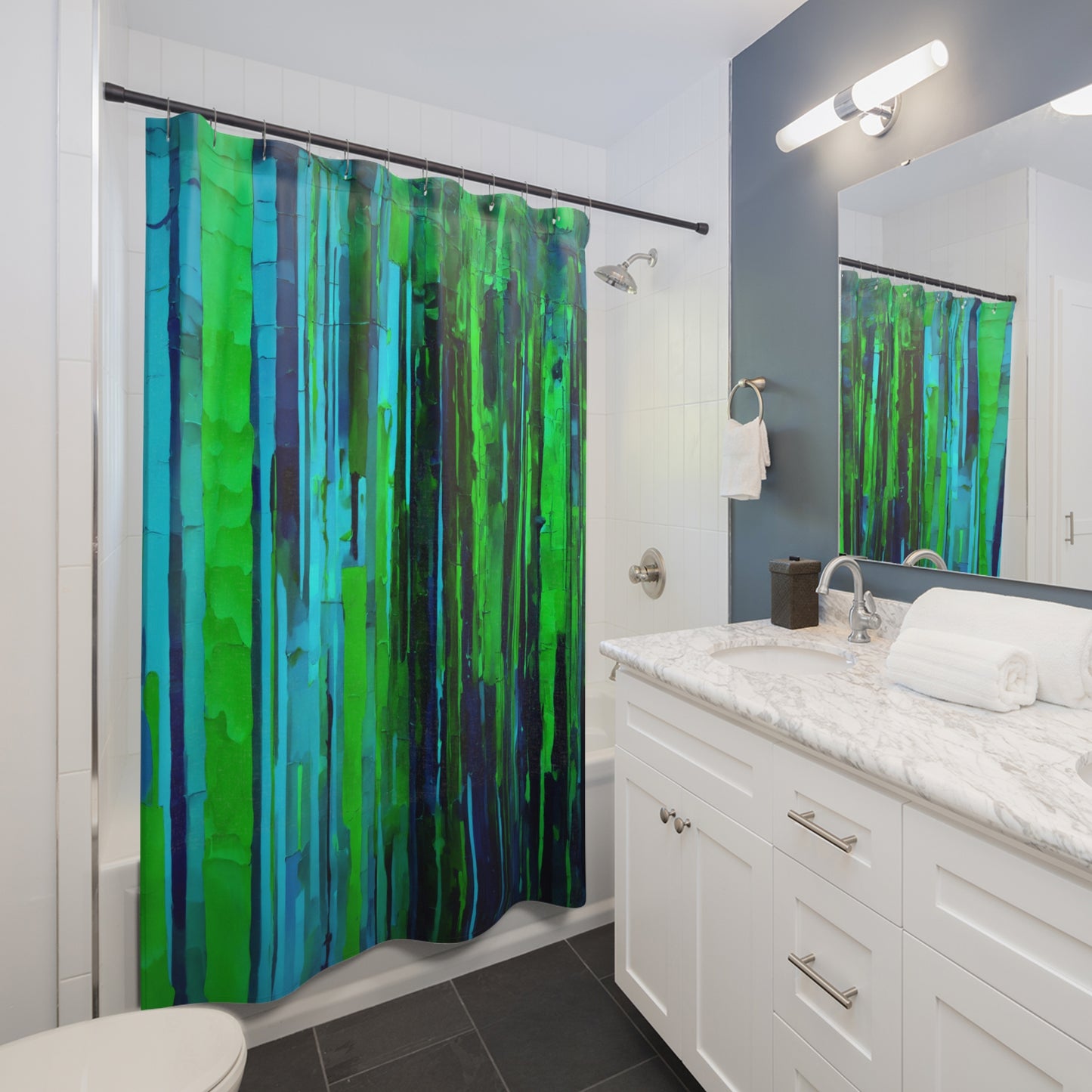 Striped Blue Green Shower Curtains, 71" x 74"