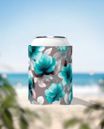 Tif Green Gray Floral Bunch 12 oz Can Cooler Sleeve