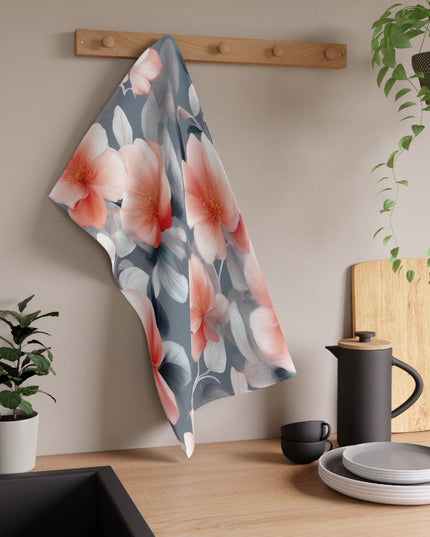 Red Blossom Floral Bunch Tea Towels (cotton, poly), 18" x "30