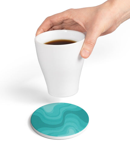 Tif Green Wavey 4" x 4" Round Ceramic Coaster