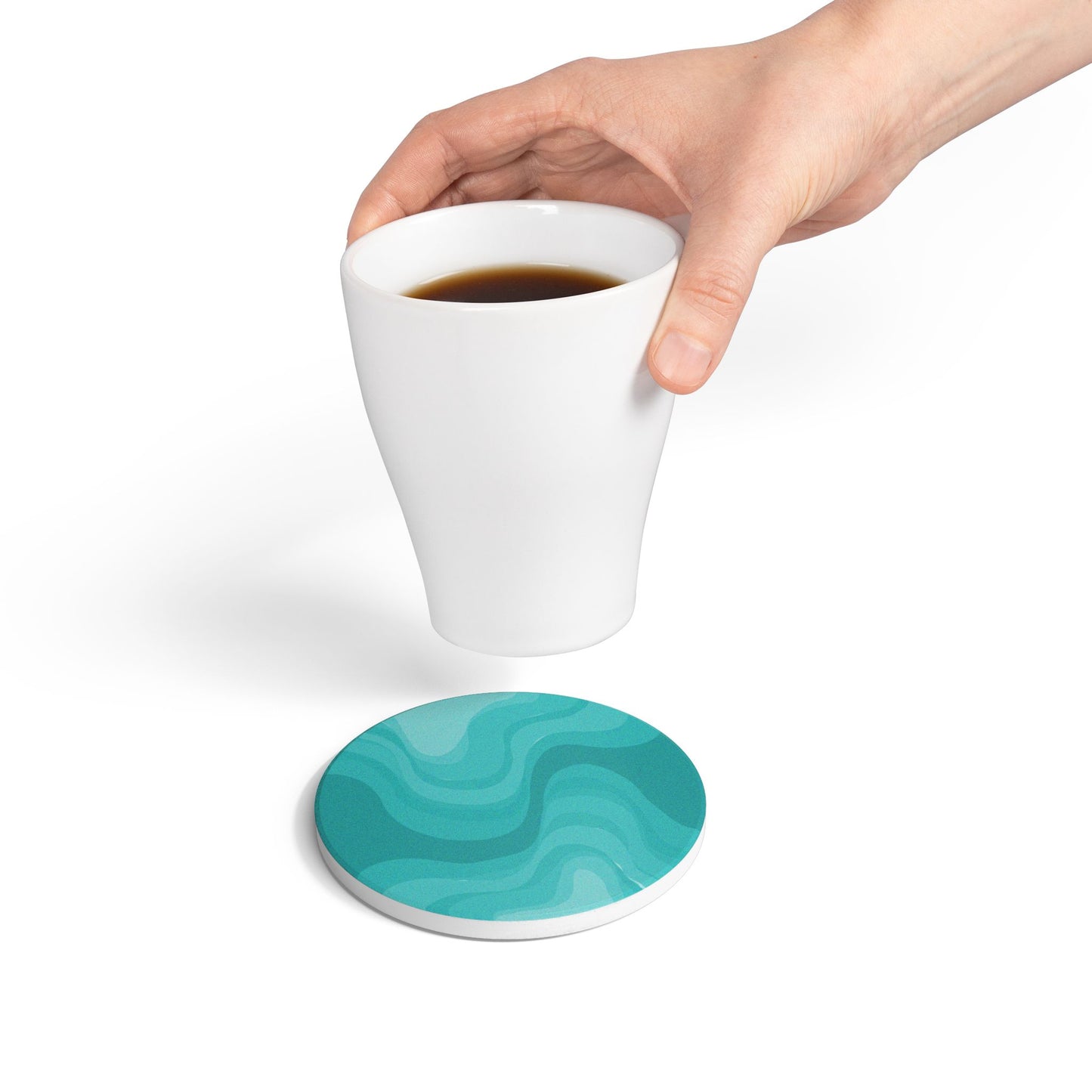 Tif Green Wavey 4" x 4" Round Ceramic Coaster