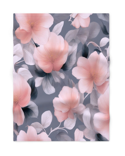 Peach and Blue Gray Floral Bunch Soft Fleece Baby Blanket, 30" x 40"