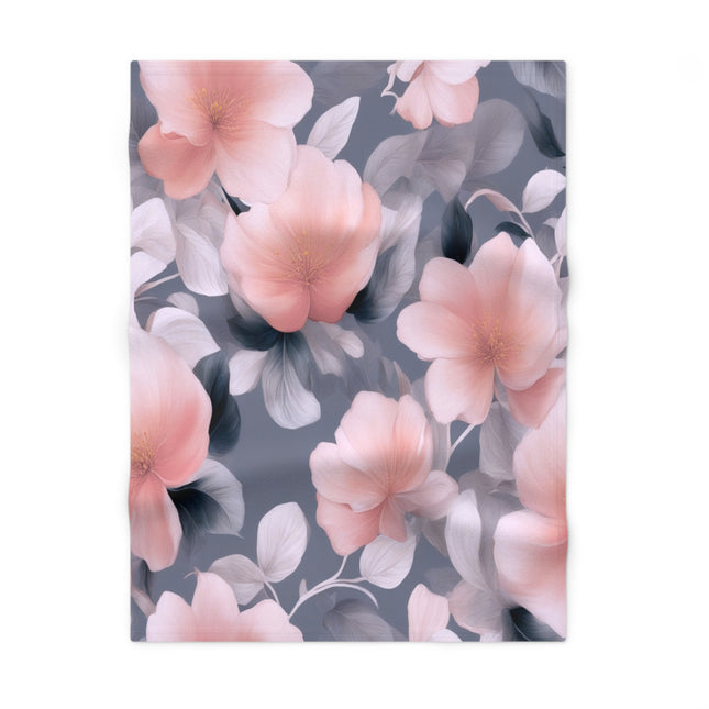 Peach and Blue Gray Floral Bunch Soft Fleece Baby Blanket, 30" x 40"