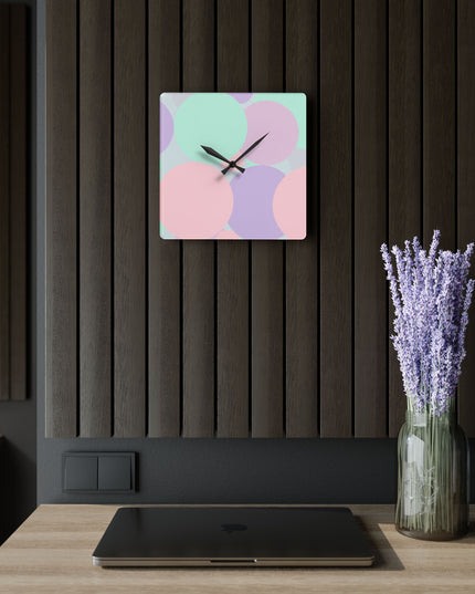 Pastel Peach and Soft Green Patches Acrylic Wall Clock, Round or Square, 10.75" x 10.75"
