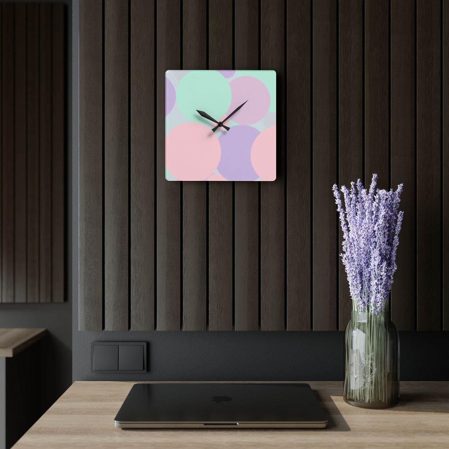 Pastel Peach and Soft Green Patches Acrylic Wall Clock, Round or Square, 10.75" x 10.75"
