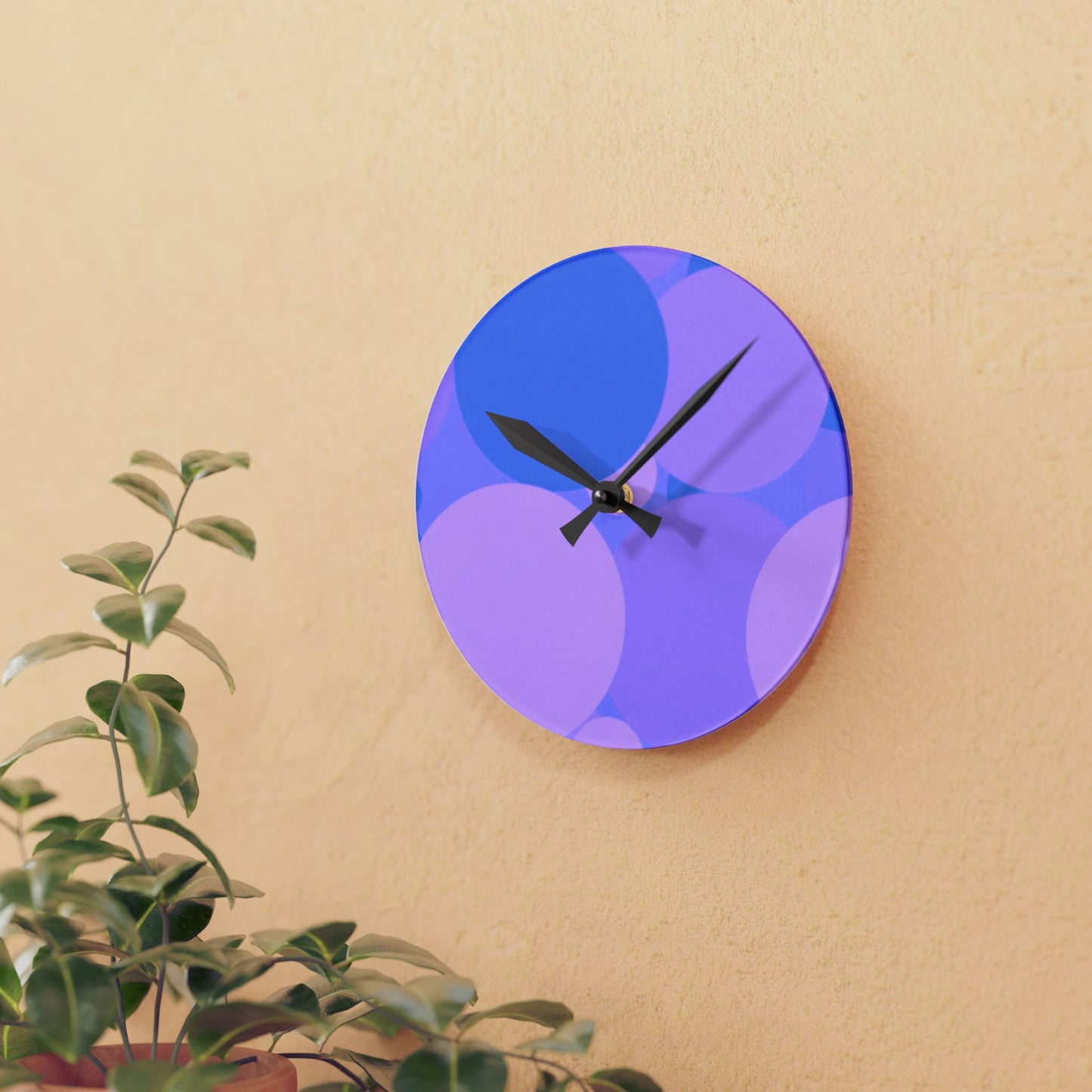 Pastel Purple Family Patches Acrylic Round Wall Clock, 8" x 8"
