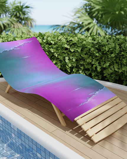 Dark Blue Green Sea Purple Fog Beach Towel, 30" x 60"