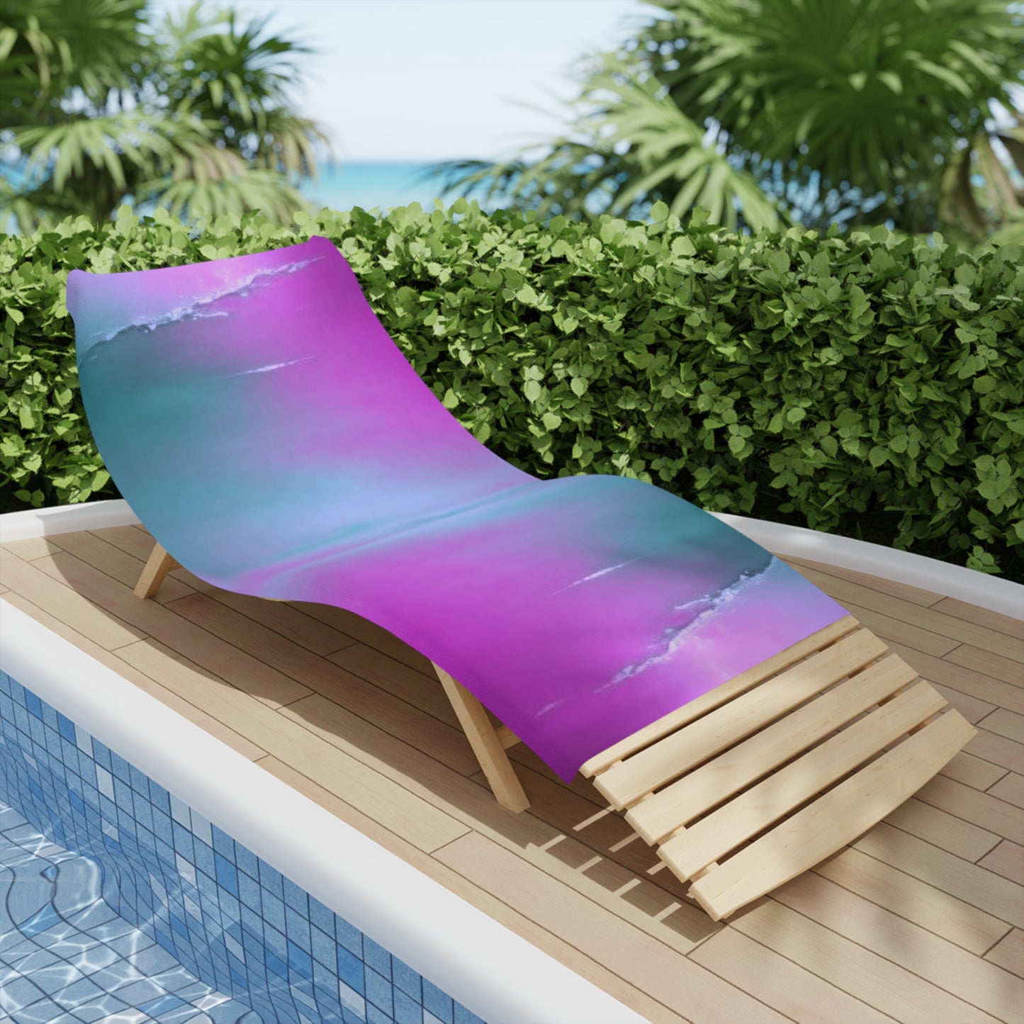 Dark Blue Green Sea Purple Fog Beach Towel, 30" x 60"