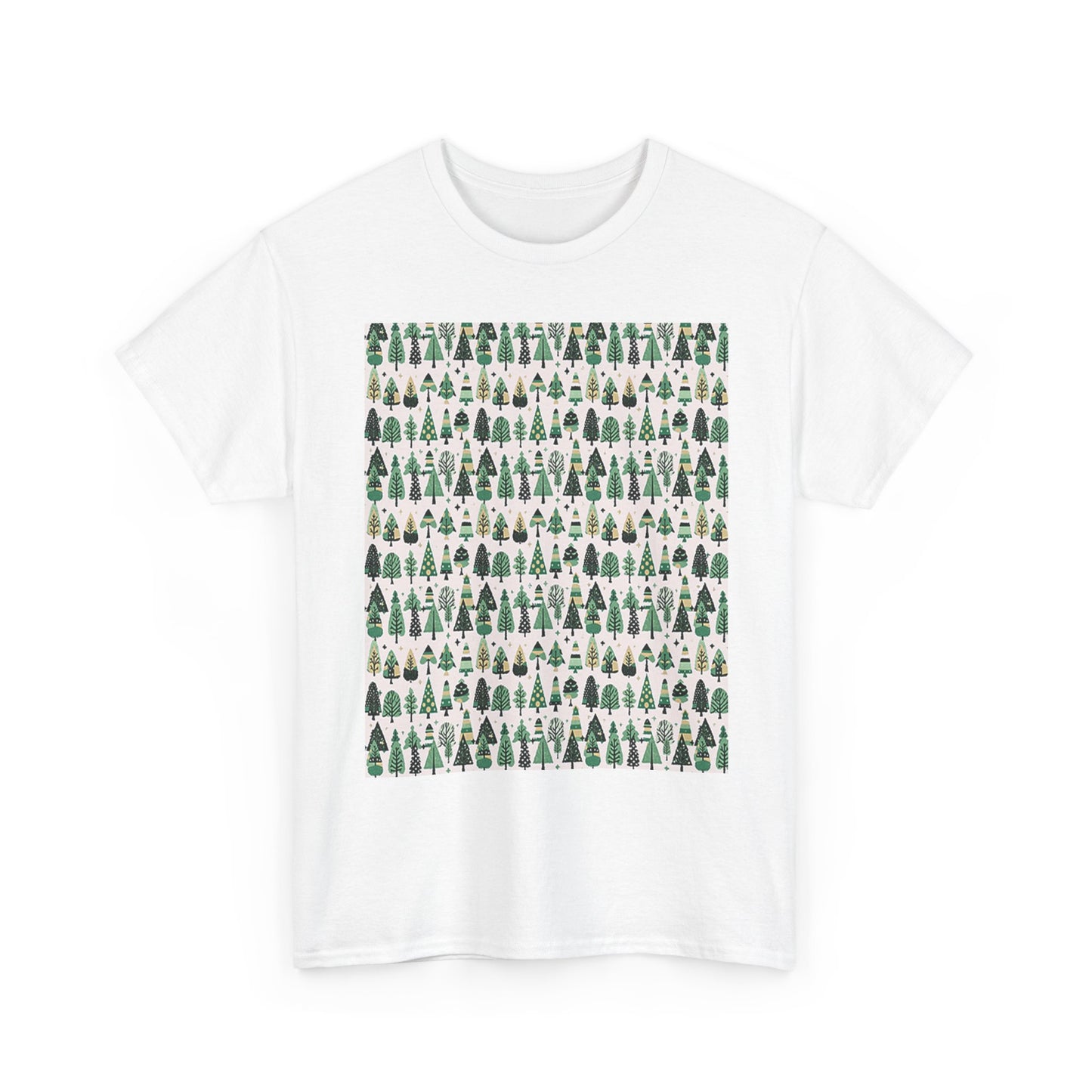 Mini Vintage Green Trees Unisex Heavy Cotton Tee, Small