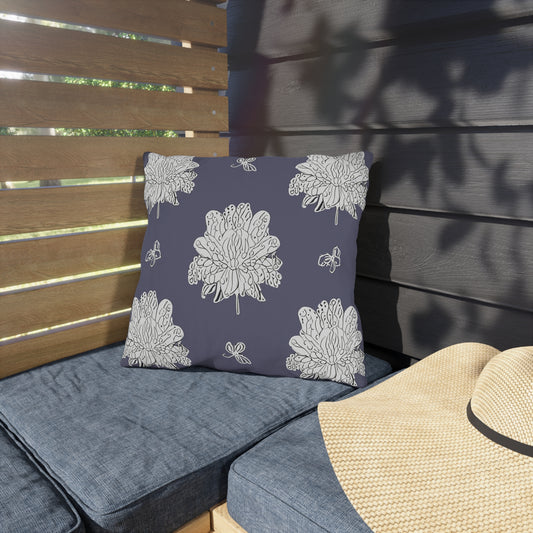 White Floral Butterflies 16" x 16" Outdoor Pillow