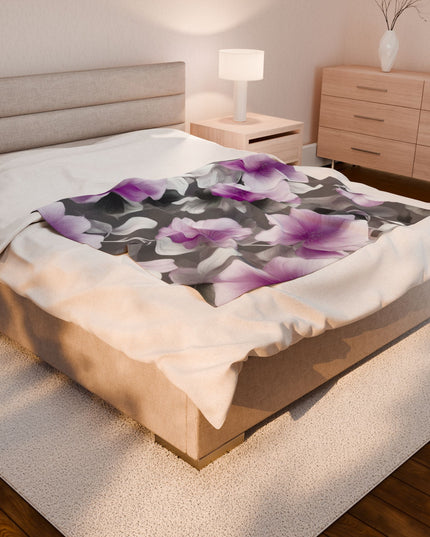 Purple Blossom Floral Bunch Velveteen Plush Blanket, 50" x 60"