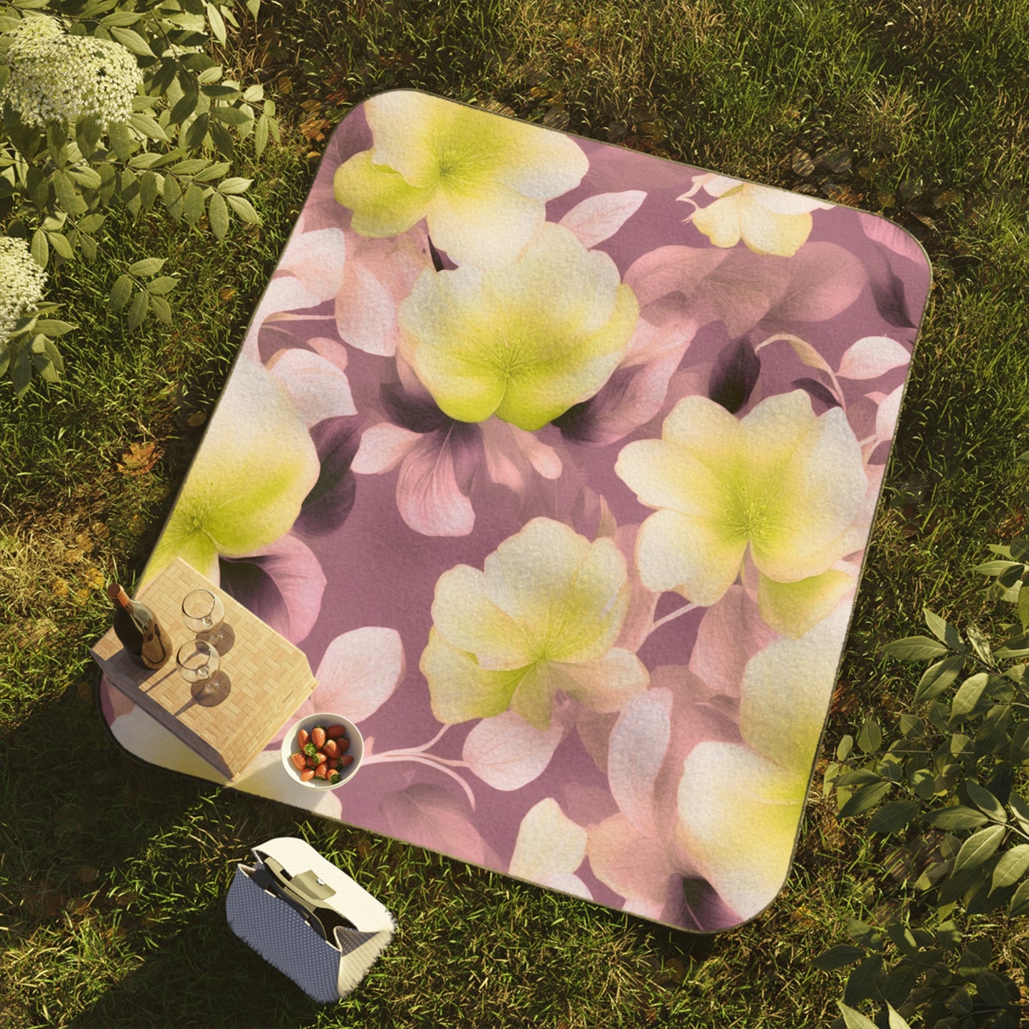 Lemon Blossom Floral Bunch 61" × 51" Picnic Blanket