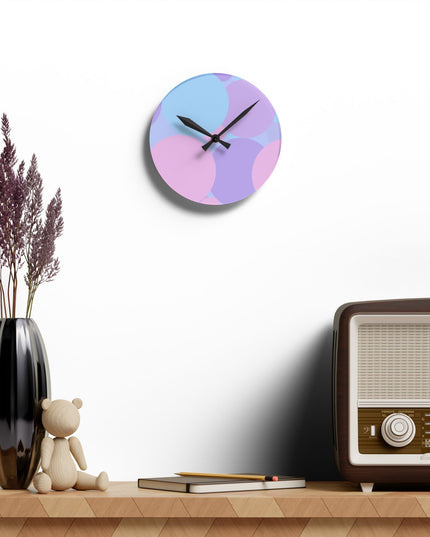 Pastel Purple and Mauve Patches Acrylic Round Wall Clock, 8" x 8"